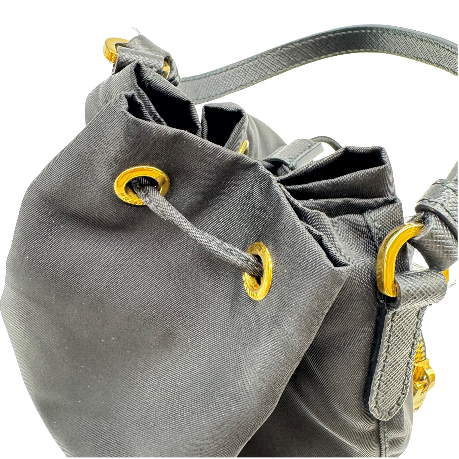 Authentic PRADA Duet Re-Nylon Drawstring Bag IBH038 Black Authentic PRADA Duet Re-Nylon Drawstring Bag IBH038 Black