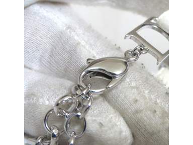 Auth Christian Dior Pink Trotter Bracelet Silvertone White Fabric