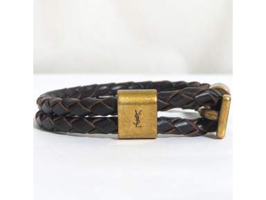 Auth Yves Saint Laurent YSL Logo Brown Woven Leather Double  display picture 1