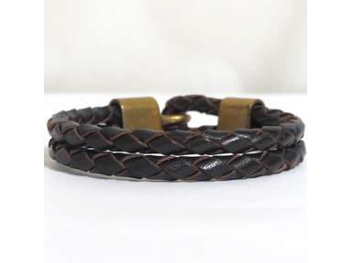 Yves Saint Laurent Brown Leather Braided Double Wrap Bracelet Saint Laurent YSL Thin Double Wrap Leather Bracelet | Neiman  main image 4
