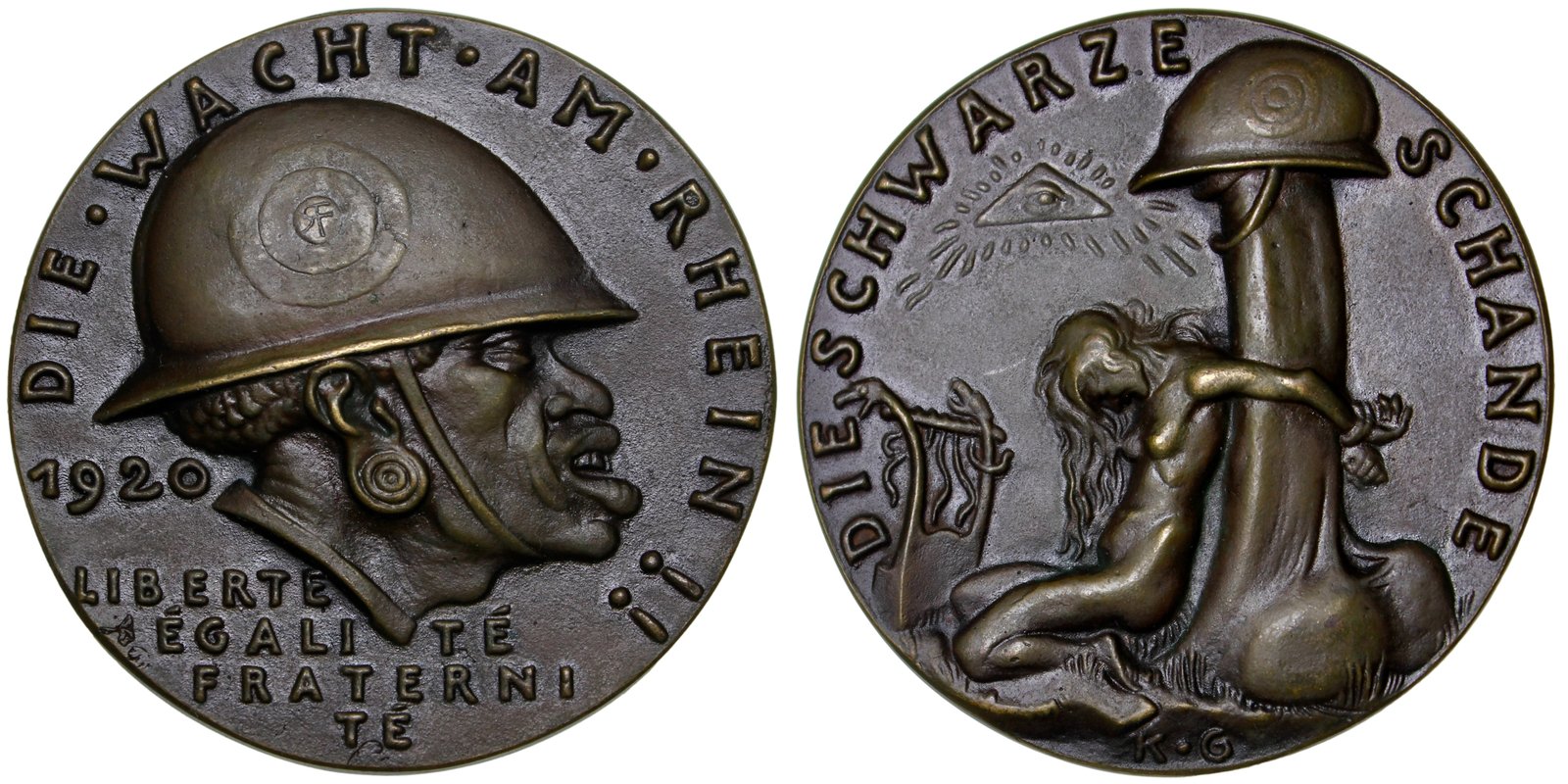 GERMANY Black Shame/Watch on Rhine 1920 cast bronze Medal / By