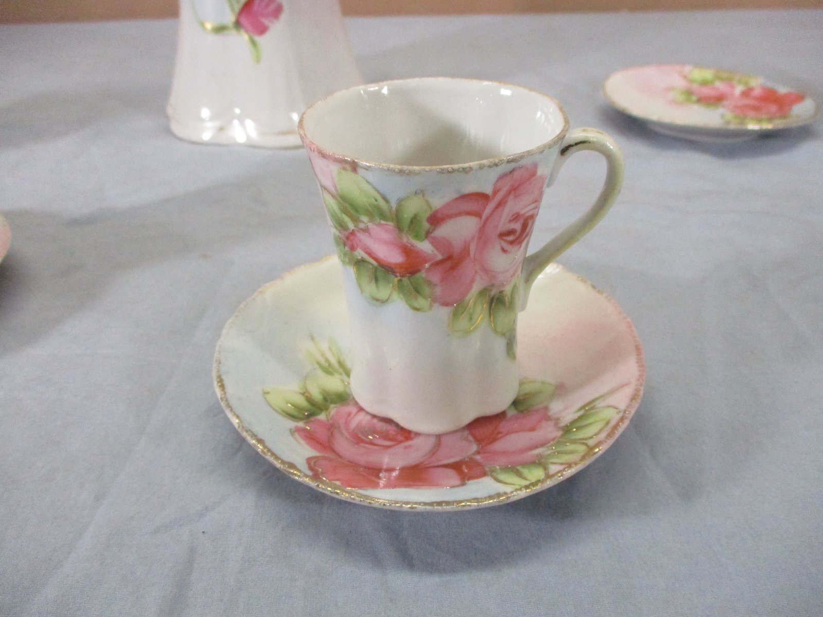 Vtg 10 Pc NIPPON China Hand Painted Rose Coffee Carafe Cup Saucer