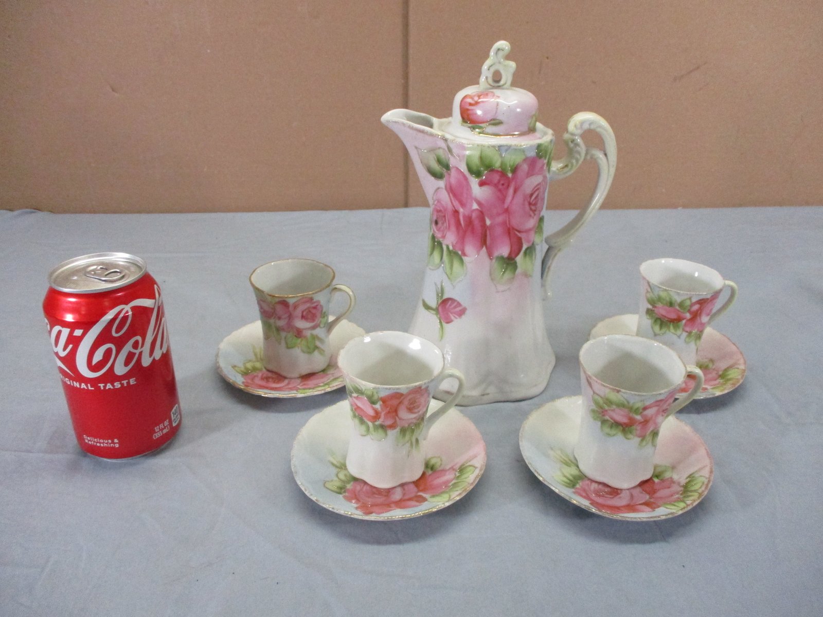 Vtg 10 Pc NIPPON China Hand Painted Rose Coffee Carafe Cup Saucer