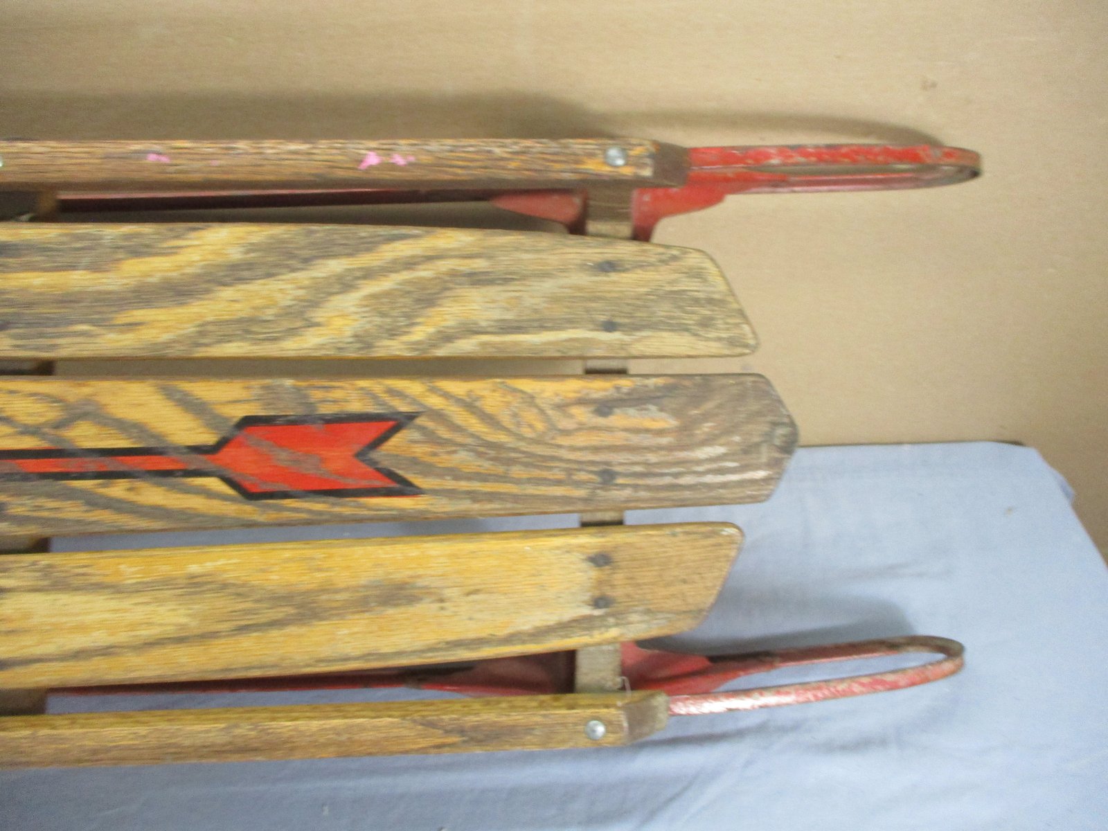Vintage Flexible Flyer Wooden Snow Sled Model 51 Wood Slat Red 