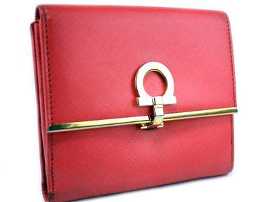 Salvatore Ferragamo Ganchini Saffiano Leather Pink Mini Wallet