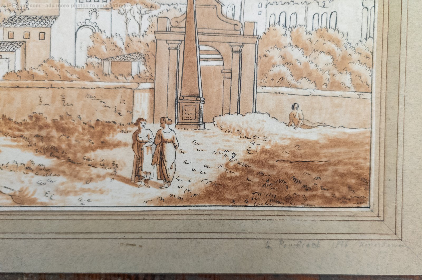 Antique 19th C. Old Master Pen and Ink Drawing with Sepia Wash