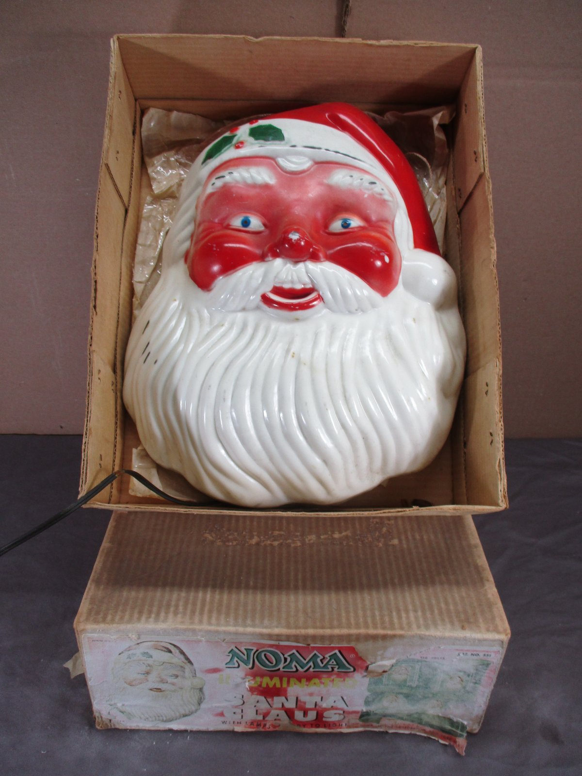 Vtg 1960's NOMA Santa Claus Face Blow Mold Light Up Christmas