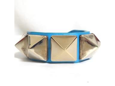 Auth Valentino Garavani Rockstud Bracelet Blue Leather  display picture 2